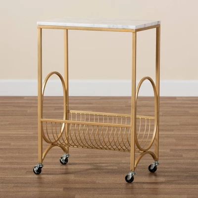 Jacek Metal Wine Cart With Marble Tabletop Gold - Baxton Studio 8 Jacek Metal Wine Cart With Marble Tabletop Gold - Baxton Studio - Image 6