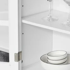 HOMCOM 67" Modern Buffet With Hutch, Louvered Kitchen Pantry Microwave Cabinet With Framed Glass Doors And 2 Drawers, White -Restaurant Furniture Store GUEST 6fae27a7 4f05 4e3d 95eb 280c41cc4b3f