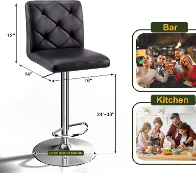 Hywela Bar Stools, Modern PU Leather Adjustable Swivel Barstools, Armless Kitchen Island Counter Bar Stools With Bigger Base, Set Of 2,Comfy- The Pop Home 4 Hywela Bar Stools, Modern PU Leather Adjustable Swivel Barstools, Armless Kitchen Island Counter Bar Stools With Bigger Base, Set Of 2,Comfy- The Pop Home - Image 2