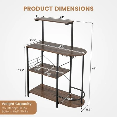 Costway Kitchen Bakers Rack Microwave Stand Coffee Bar W/ S-Hooks & Stemware Holder 4 Costway Kitchen Bakers Rack Microwave Stand Coffee Bar W/ S-Hooks & Stemware Holder - Image 2