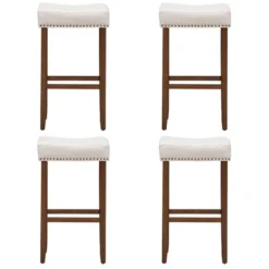 Costway Set Of 4 Nailhead Saddle Bar Stools 29'' Height W/ Fabric Seat & Wood Legs Gray/Beige -Restaurant Furniture Store GUEST 75bb078a 28f2 4649 88e3 8a1e2a0e8294