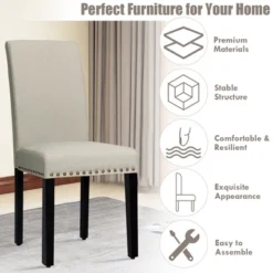 Costway Set Of 4 Fabric Dining Chairs W/Nailhead Trim -Restaurant Furniture Store GUEST 769d4f23 13ac 47ba 8cfe b0c08528609a