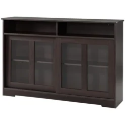 HOMCOM Sideboard Buffet Cabinet, Coffee Bar Cabinet,Credenza With Sliding Glass Doors, Cupboard And Adjustable Shelf, Dark Brown -Restaurant Furniture Store GUEST 76d313ae 1c8c 478a a7a7 79f8b57fc7ef