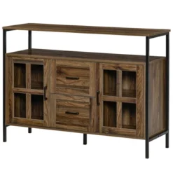 HOMCOM Rustic Kitchen Sideboard, Serving Buffet Storage Cabinet With Adjustable Shelves, Glass Doors, And 2 Drawers For Living Room -Restaurant Furniture Store GUEST 78279ea9 0b54 4dd2 8597 27fe634454c6