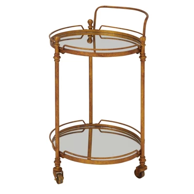 Traditional Iron And Mirrored Bar Cart Brass - Olivia & May 5 Traditional Iron And Mirrored Bar Cart Brass - Olivia & May - Image 3