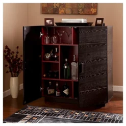 Southern Enterprises Elgin Bar Cabinet Wood/Black - Aiden Lane