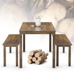 3pcs Dining Set Modern Studio Collection Table With 2 Benches Wood Legs Coffee -Restaurant Furniture Store GUEST 7b89873a 4be7 433a a3f0 98750a54c0b9