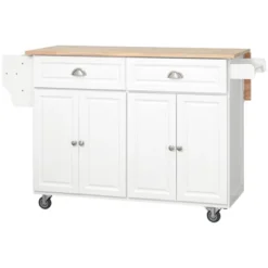 HOMCOM Rolling Kitchen Island On Wheels Utility Cart With Drop-Leaf And Rubber Wood Countertop, Storage Drawers, Door Cabinets, White 9 HOMCOM Rolling Kitchen Island On Wheels Utility Cart With Drop-Leaf And Rubber Wood Countertop, Storage Drawers, Door Cabinets, White -Restaurant Furniture Store GUEST 7e6b59ea 8d3e 47af a9ee 177154526608