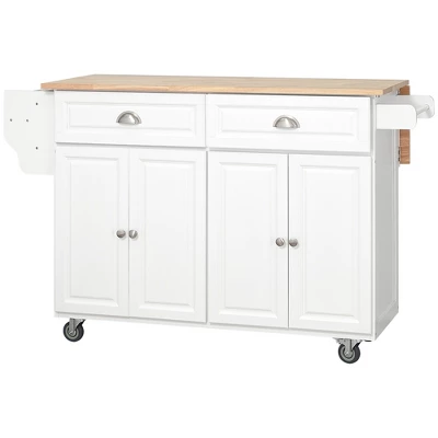 HOMCOM Rolling Kitchen Island On Wheels Utility Cart With Drop-Leaf And Rubber Wood Countertop, Storage Drawers, Door Cabinets, White 5 HOMCOM Rolling Kitchen Island On Wheels Utility Cart With Drop-Leaf And Rubber Wood Countertop, Storage Drawers, Door Cabinets, White - Image 3