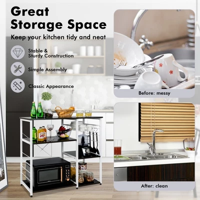 Costway Industrial Kitchen Baker's Rack Microwave Stand Utility Home Shelf W/ 6 Hooks 6 Costway Industrial Kitchen Baker's Rack Microwave Stand Utility Home Shelf W/ 6 Hooks - Image 4