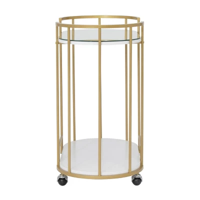 Pavillion 2 Tier Oval Bar Serving Cart Shelves With Glass Mirror Gold - Studio Designs 5 Pavillion 2 Tier Oval Bar Serving Cart Shelves With Glass Mirror Gold - Studio Designs - Image 3