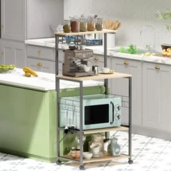 Bestier 4 Tier Shelves Portable Utility Kitchen Storage Baker's Rack Organizer Cart Stand With Adjustable Wheels And Side Hooks, 49 Inch, Oak 9 Bestier 4 Tier Shelves Portable Utility Kitchen Storage Baker's Rack Organizer Cart Stand With Adjustable Wheels And Side Hooks, 49 Inch, Oak -Restaurant Furniture Store GUEST 813e332a dd06 41fd 85ac 9c39ccb6bbe5