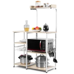 Costway 4-Tier Vintage Kitchen Baker's Rack Utility Microwave Stand W/ Basket & 5 Hooks 26 Costway 4-Tier Vintage Kitchen Baker's Rack Utility Microwave Stand W/ Basket & 5 Hooks -Restaurant Furniture Store GUEST 81663026 a8fa 41cc 97dc 8c829f506c56