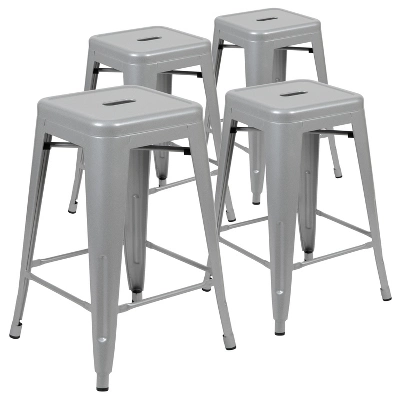Emma And Oliver 4 Pack 24" High Metal Indoor Counter Bar Stool - Stackable Stool 13 Emma And Oliver 4 Pack 24" High Metal Indoor Counter Bar Stool - Stackable Stool - Image 11