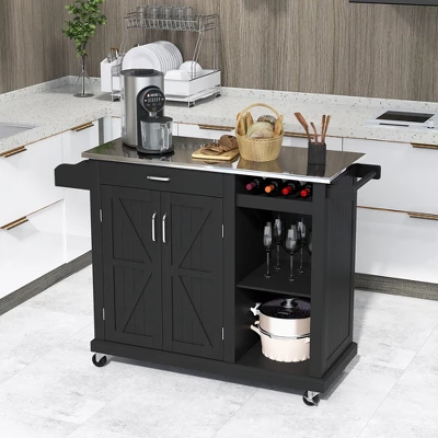 Costway Kitchen Island Cart Rolling Utility Trolley Stainless Steel Top Wine Rack 3 Costway Kitchen Island Cart Rolling Utility Trolley Stainless Steel Top Wine Rack