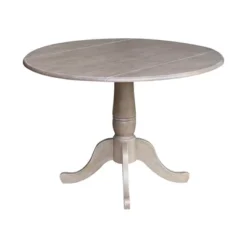 Nathaniel Round Dual Drop Leaf Pedestal Table Gray Taupe - International Concepts