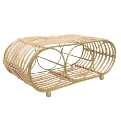 Wrapped Brass Metal & Rattan Wine Bottle Holder - Foreside Home & Garden
