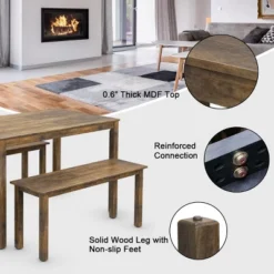 3pcs Dining Set Modern Studio Collection Table With 2 Benches Wood Legs Coffee -Restaurant Furniture Store GUEST 836bb730 4d84 45d4 ab5c 719b606b6fb7