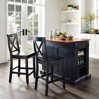 Coventry Drop Leaf Top Kitchen Island With X-Back Stools Black - Crosley 6 Coventry Drop Leaf Top Kitchen Island With X-Back Stools Black - Crosley - Image 4