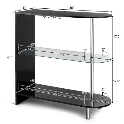 Costway Wine Rack Unit W/Tempered Glass Shelf & Glass Holders Glossy Black 4 Costway Wine Rack Unit W/Tempered Glass Shelf & Glass Holders Glossy Black - Image 2