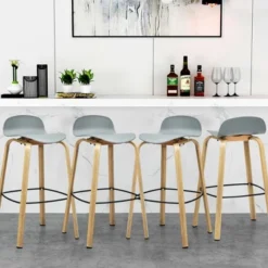 Costway Modern Set Of 4 Barstools 30inch Pub Chairs W/Low Back & Metal Legs Grey