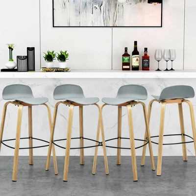 Costway Modern Set Of 4 Barstools 30inch Pub Chairs W/Low Back & Metal Legs Grey 3 Costway Modern Set Of 4 Barstools 30inch Pub Chairs W/Low Back & Metal Legs Grey