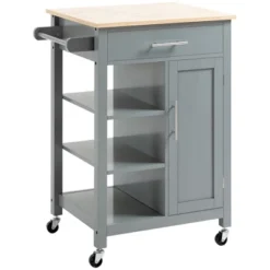 HOMCOM Compact Kitchen Island Cart On Wheels, Rolling Utility Trolley Cart With Storage Shelf & Drawer For Dining Room -Restaurant Furniture Store GUEST 86b6286f ac40 4bc4 ad4a 0b1f3677af89