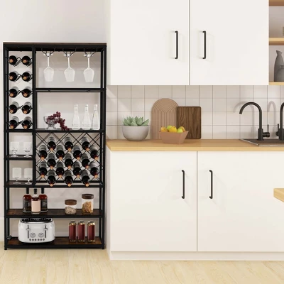 Costway Industrial Wine Rack Multi-purpose Freestanding Bakers Rack With Glass Holder 4 Costway Industrial Wine Rack Multi-purpose Freestanding Bakers Rack With Glass Holder - Image 2