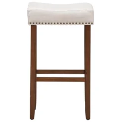 Costway Set Of 4 Nailhead Saddle Bar Stools 29'' Height W/ Fabric Seat & Wood Legs Gray/Beige -Restaurant Furniture Store GUEST 88705cf3 eb51 4945 b655 acff2888b9cc