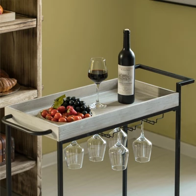 Vintiquewise Metal Wine Bar Serving Cart With Rolling Wheels, Wine Rack, And Glass Holder 6 Vintiquewise Metal Wine Bar Serving Cart With Rolling Wheels, Wine Rack, And Glass Holder - Image 4