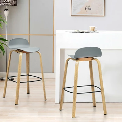 Costway Modern Set Of 4 Barstools 30inch Pub Chairs W/Low Back & Metal Legs Grey 4 Costway Modern Set Of 4 Barstools 30inch Pub Chairs W/Low Back & Metal Legs Grey - Image 2