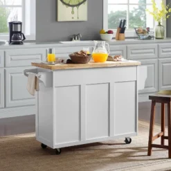 Elliott Kitchen Cart With Natural Top White - Crosley