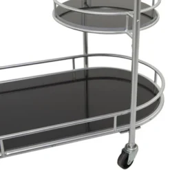 Contemporary Metal 3-Tier Oval Bar Cart Silver - Olivia & May -Restaurant Furniture Store GUEST 8b9c101e eb4c 47f2 800e ed0d92f37bd2