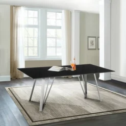 Cressida Glass And Stainless Steel Rectangular Dining Table Black - Armen Living -Restaurant Furniture Store GUEST 8bbedf41 386d 49be 9120 13934d283661