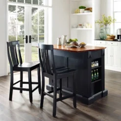 Coventry Drop Leaf Top Kitchen Island With School House Stools Black - Crosley -Restaurant Furniture Store GUEST 912690b1 fe50 44dd a8e2 730aa6d85c2b