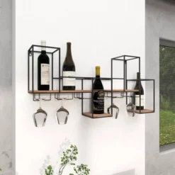 Metal Geometric 7 Bottle Wall Wine Rack With 5 Glass Holder Slots Black - Olivia & May 21 Metal Geometric 7 Bottle Wall Wine Rack With 5 Glass Holder Slots Black - Olivia & May -Restaurant Furniture Store GUEST 91a0c835 bcc1 4716 a34b d82e0529c324