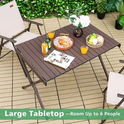 Costway 4-6 Person Portable Aluminum Camping Table Lightweight Roll Up Table Grey/Brown 9 Costway 4-6 Person Portable Aluminum Camping Table Lightweight Roll Up Table Grey/Brown - Image 8