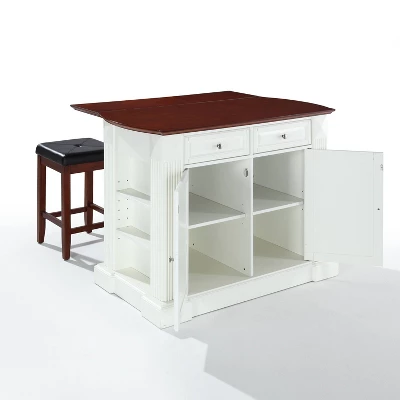 Coventry Drop Leaf Top Kitchen Island With Upholstered Square Stools White - Crosley 9 Coventry Drop Leaf Top Kitchen Island With Upholstered Square Stools White - Crosley - Image 8