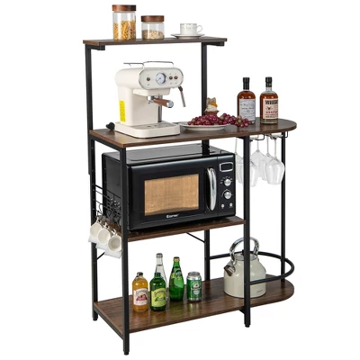 Costway Kitchen Bakers Rack Microwave Stand Coffee Bar W/ S-Hooks & Stemware Holder 11 Costway Kitchen Bakers Rack Microwave Stand Coffee Bar W/ S-Hooks & Stemware Holder - Image 9