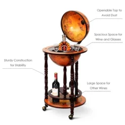 Costway 17.5'' Wood Globe Wine Bar Stand 16th Century Italian Rack Liquor Bottle Shelf -Restaurant Furniture Store GUEST 93fee590 6732 44e8 8c8a e0ebace9ca7f