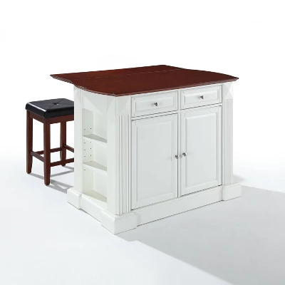 Coventry Drop Leaf Top Kitchen Island With Upholstered Square Stools White - Crosley 8 Coventry Drop Leaf Top Kitchen Island With Upholstered Square Stools White - Crosley - Image 7