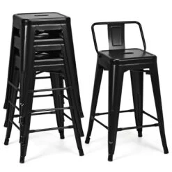 Tangkula Set Of 4 Metal Bar Stools 24" Industrial Chair Low Back Black -Restaurant Furniture Store GUEST 94340ab8 6b0e 4198 9ec8 0942e0ce3be6