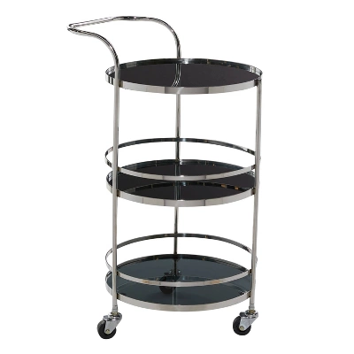 Contemporary Stainless Steel And Smoke Glass Bar Cart Silver - Olivia & May 3 Contemporary Stainless Steel And Smoke Glass Bar Cart Silver - Olivia & May