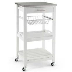 Costway Compact Kitchen Island Cart Rolling Service Trolley With Stainless Steel Top Basket -Restaurant Furniture Store GUEST 947788ec 927f 4097 bffa cbd674ec7025