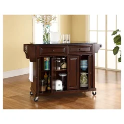 Solid Black Granite Top Kitchen Cart/Island - Vintage Mahogany - Crosley -Restaurant Furniture Store GUEST 9613bb7e dd26 4dd4 ac0e 7f7d8b7f896b