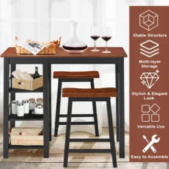 Costway 3-Piece Counter Height Dining Table Set W/2 Saddle Stools&Storage Shelves Walnut -Restaurant Furniture Store GUEST 9680f439 23f4 4d2c b7b0 b7118370218e