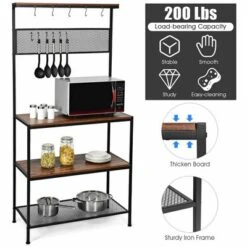 Costway 4-Tier Kitchen Bakers Rack Microwave Oven Stand Industrial W/Hooks & Mesh Panel -Restaurant Furniture Store GUEST 96e817ec 1980 4bbf 9780 77c478d51a6f