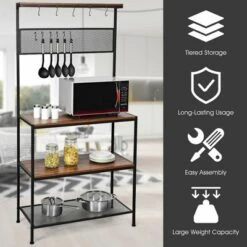 Costway 4-Tier Kitchen Bakers Rack Microwave Oven Stand Industrial W/Hooks & Mesh Panel -Restaurant Furniture Store GUEST 96ef8627 557a 47f9 8f14 9ecfa1ee8faf