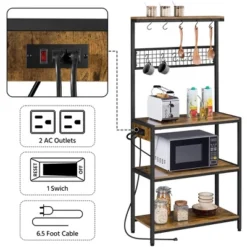 Yaheetech 67.5" H Baker’s Rack With Power Outlet For Kitchen Storage, Rustic Brown -Restaurant Furniture Store GUEST 998facc5 624c 4e6d a6f3 bc6becafab4e