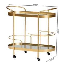 Kamal Glam Brushed Metal And Mirrored Glass 2 Tier Mobile Wine Bar Cart Gold - Baxton Studio 30 Kamal Glam Brushed Metal And Mirrored Glass 2 Tier Mobile Wine Bar Cart Gold - Baxton Studio -Restaurant Furniture Store GUEST 9acd8bc4 de88 4c15 9b22 de4dd868bf18